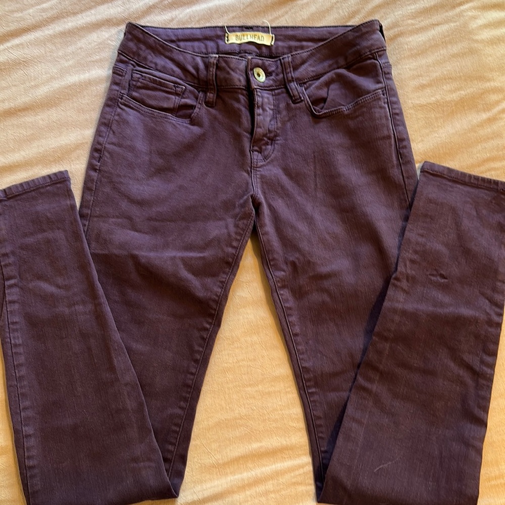 Distressed low rise skinny purple jeans from Pacsun